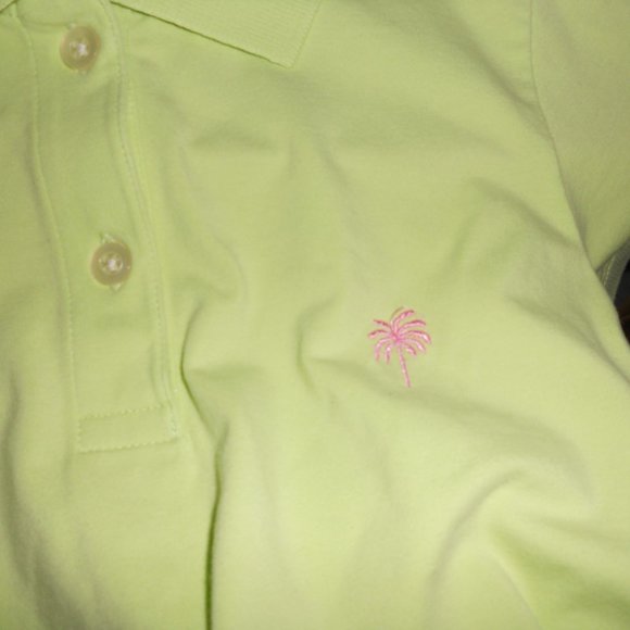 HP🎉Lilly Pulitzer Polo Shirt Small Petite Lime Green Palm Tree logo EUC - Picture 6 of 7